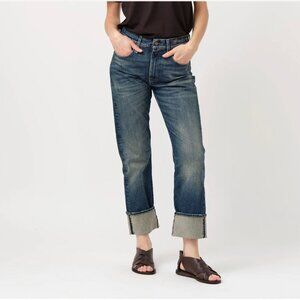 LIKE NEW - R13 Stretch Cotton Denim Cuffed Selvedge Romeo Jeans in Adelaide Blue
